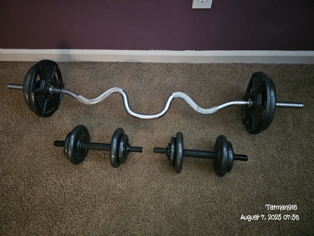 Curl Bar And Weights