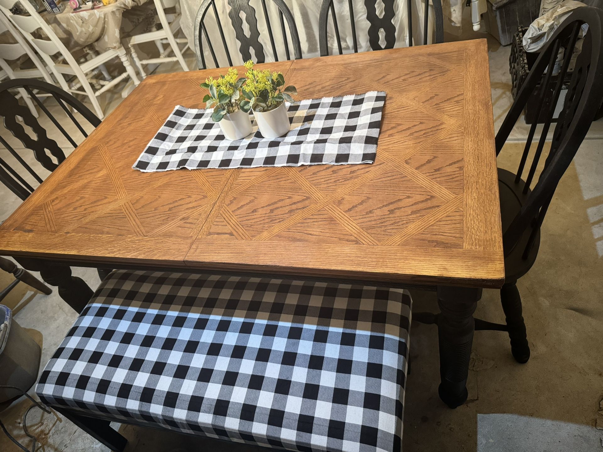 Black Rustic Farmhouse Style Dining Set With 4 Chairs And Bench 