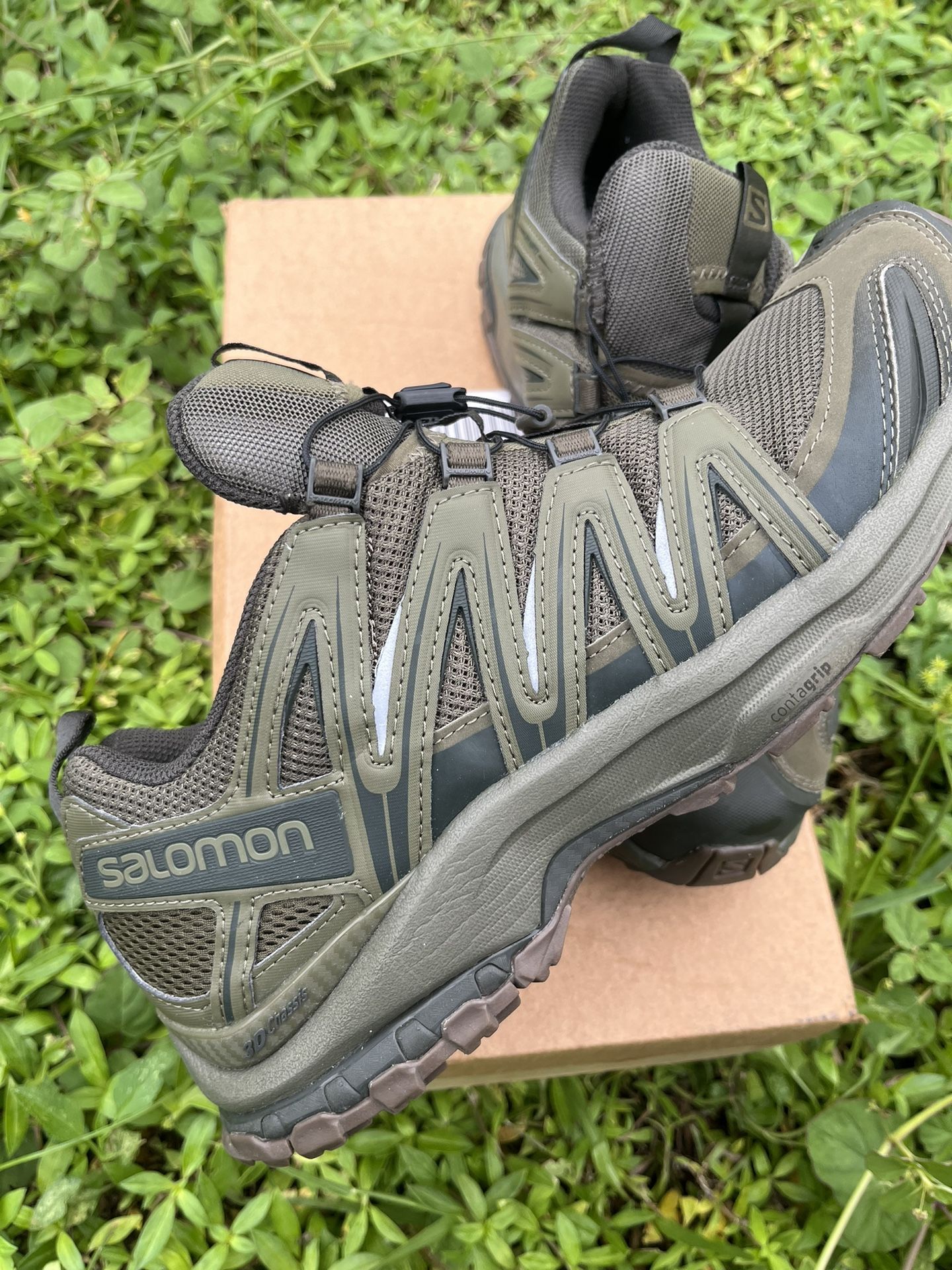 Salomon XA Pro 3D V8 Trail Running Hiking Shoe Both Men 11 Women 12 Lace Lock Olive Green Blk Salomon