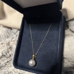 14k Solid Gold Necklace With Pearl & Sterling Silver Necklace 