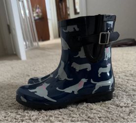 Navy Blue Dog Print Short Rain Boots
