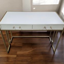 New White High Gloss & Gold Writing Computer Office Desk