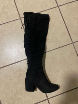 Black Suede Over-the-Knee Lace-Up Boot