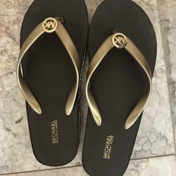 Michael Kors Platform Flip Flops, Gold/Brown, Size 6.5