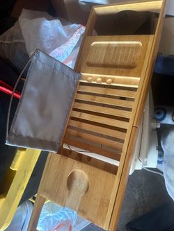 Bath Dreams Bamboo Bathtub Caddy Tray with wine holder