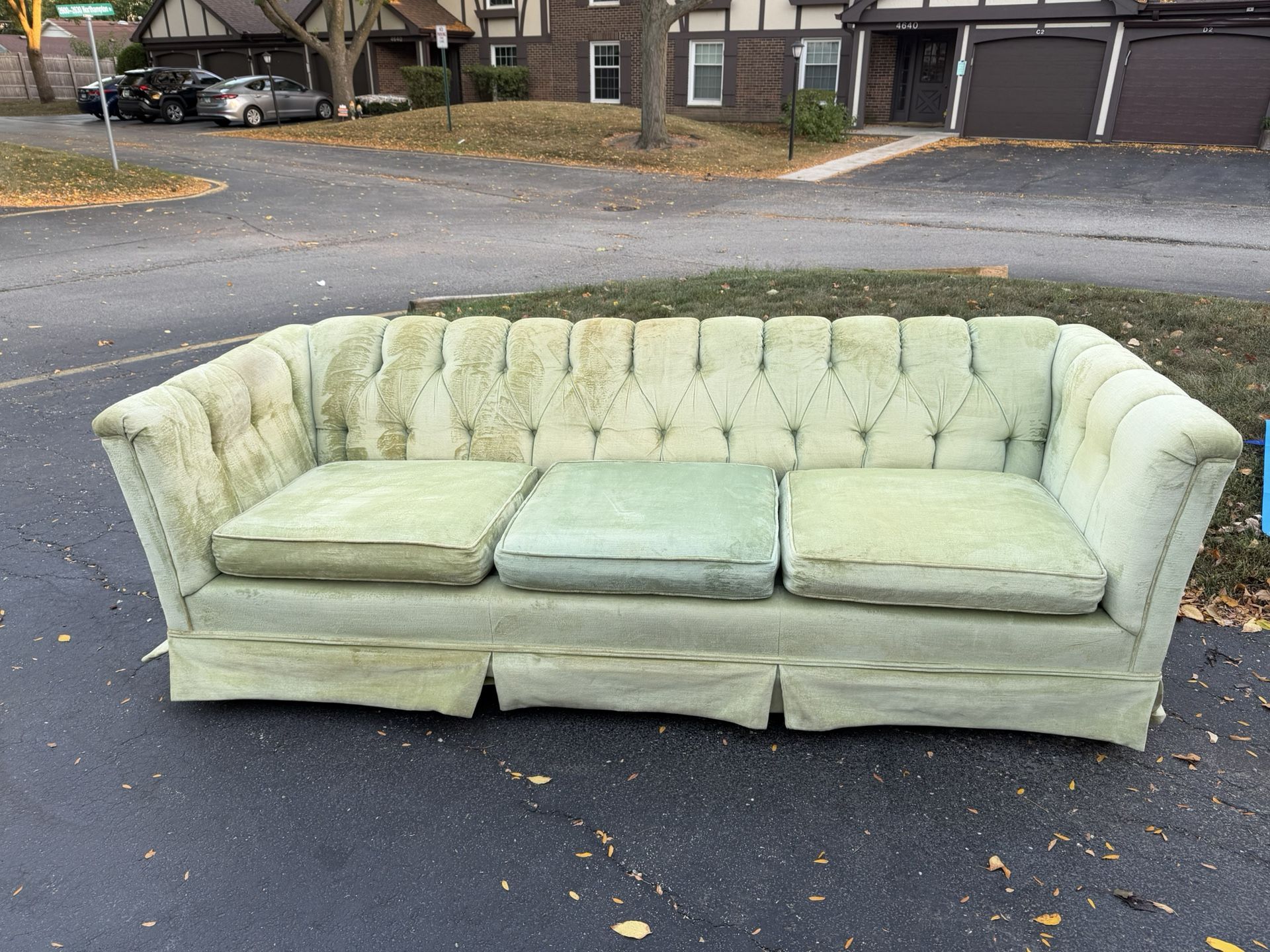 Green velvet vintage couch/ sofa