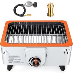 Propane Gas Grill, Tabletop Gas and Charcoal Grill 2-in-1, Dual Fuel, Dishwasher-safe, Gas Regulator Adapter Included, Outdoor BBQ Grill for Camping, 