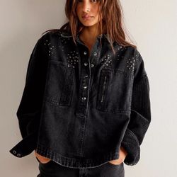 We The Free - Denim Pullover  Black Denim Studded Women’s S