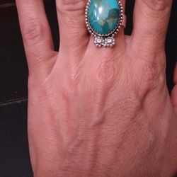 Natural Turquoise Ring Sterling Silver Adjustable 