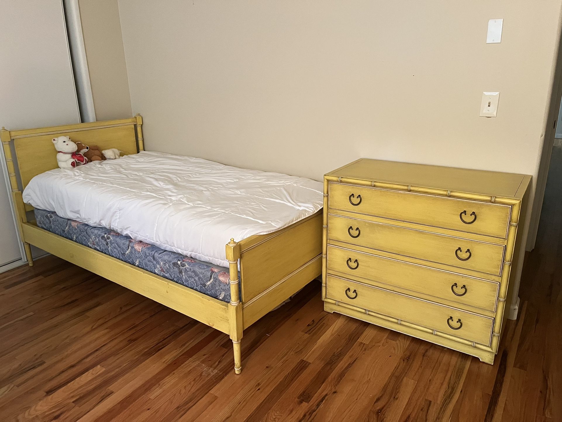 Twin Bed And Dresser - Bamboo