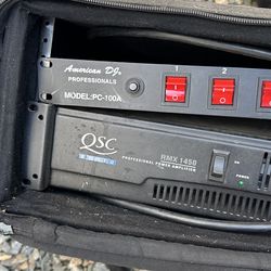 QSC Audio RMX 1450 2 Channel 450W Professional Power Amplifier + American DJ Power Strip