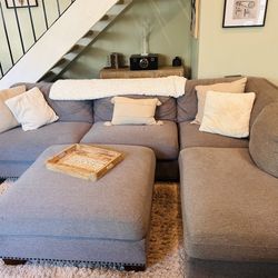 Grey Thomasville L-shaped sectional and Ottoman