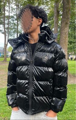 Black Glossy Puffer Jacket with Hood