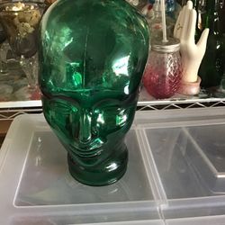 Vintage Green Glass Mannequin Head    10 Inches