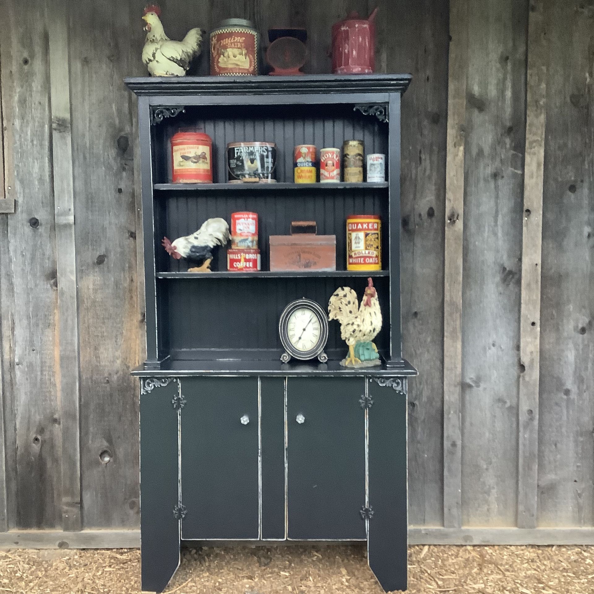 Farmhouse Black 2 Piece Hutch