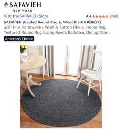 Safavieh Black Braided Natural Fiber 6 ft Round Rug NEW