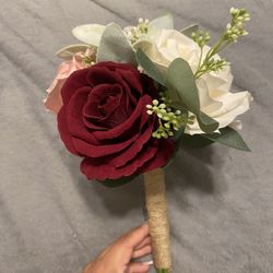 Dusty rose, burgundy and white Artificial Bridesmaids Bouquet (total 4)
