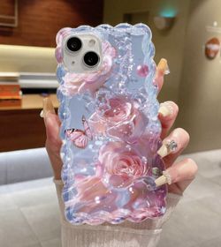 Summer Apple Fairycore Marble Wave Edge With Transparent Flower & Butterfly Print, v