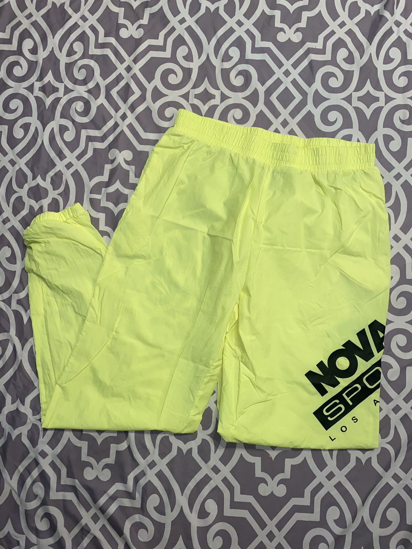 Nova Sport Los Angeles Neon Yellow Parachute Windbreaker Pants Size XL