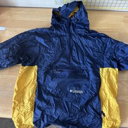 Columbia Men's Packable Windbreaker Jacket Navy Yellow Hooded Size L