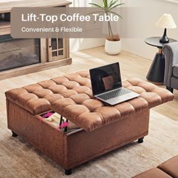 35 inch Large Square Storage Ottoman, Coffee Table