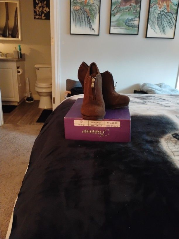 Forever Brown Zip Up High Heels 