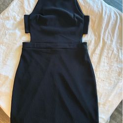 Express Black Mini Bodycon Dress Cut Out High Neck Strappy Sleeveless Size S