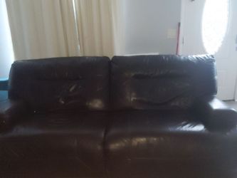 Dark Brown Leather Two-Seat Sofa