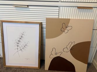 Botanical Framed Print and Butterfly Canvas Art Set