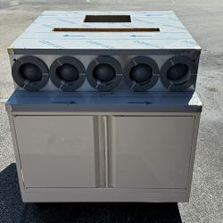 BRAND NEW SLUSHE / SODA MACHINE STAND with Stainless Steel Top and 5 Cup Dispensers - underneath storage with doors 