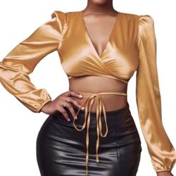 No Frills LA satin surplice tie around waist women’s crop top Size Small 