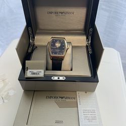 Emporio Armani Swiss Automatic Three-Hand Blue Alligator Watch