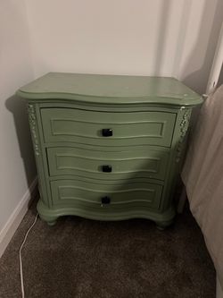 Green 3-Drawer Nightstand with Carved Detail