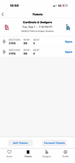 2 Tickets Cardinals vs Dodgers Sep 1