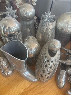 Silver Decorative Home Accent Lot — Vases, Spheres, Sculptures & Centerpieces