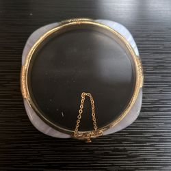 1970s Vintage Natural Blue Lace Agate and Gold Hinged Square Bangle Bracelet