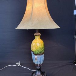 Hand Painted Fishing Scene Table Lamp