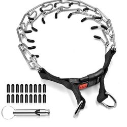 Brand New Prong Collar for Dogs, Choke Pinch Training Collar with Rubber Safety Caps&Quick Release Locking Carabiner, Adjustable Stainless Steel Links