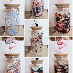 Glass Jars With Bamboo Lids, Straws & Straw Topper
