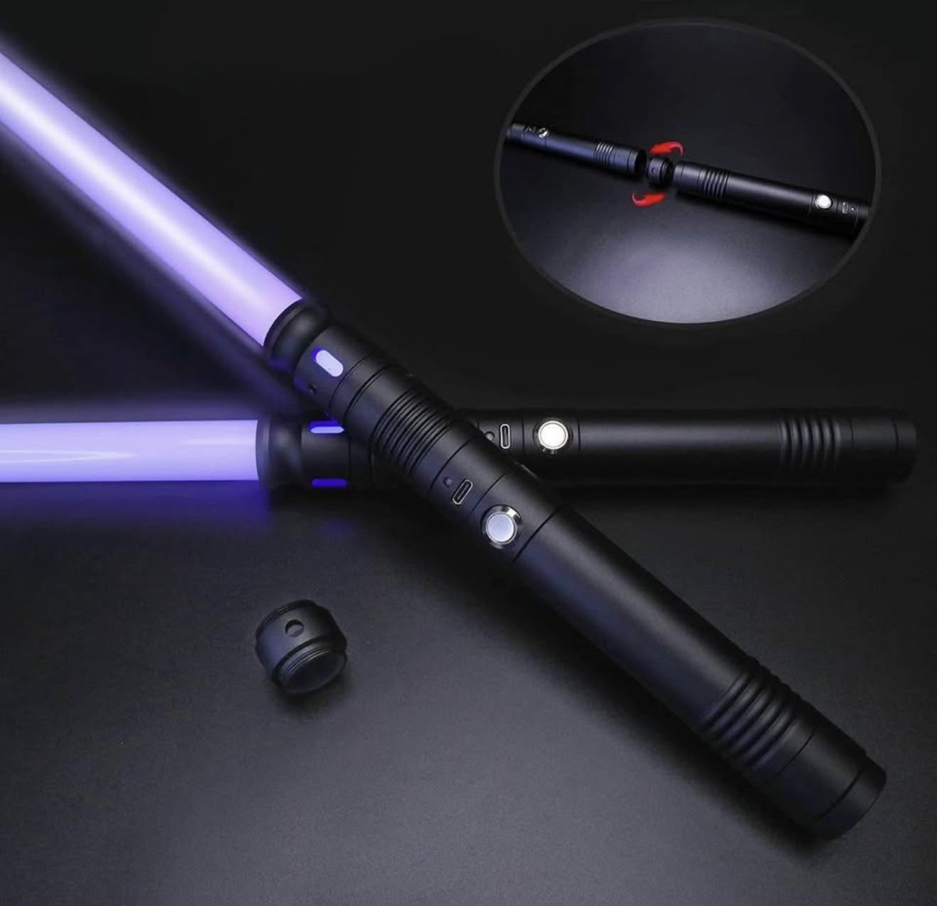 2 Pack Rechargeable Lightsabers with Connector, Metal Hilt