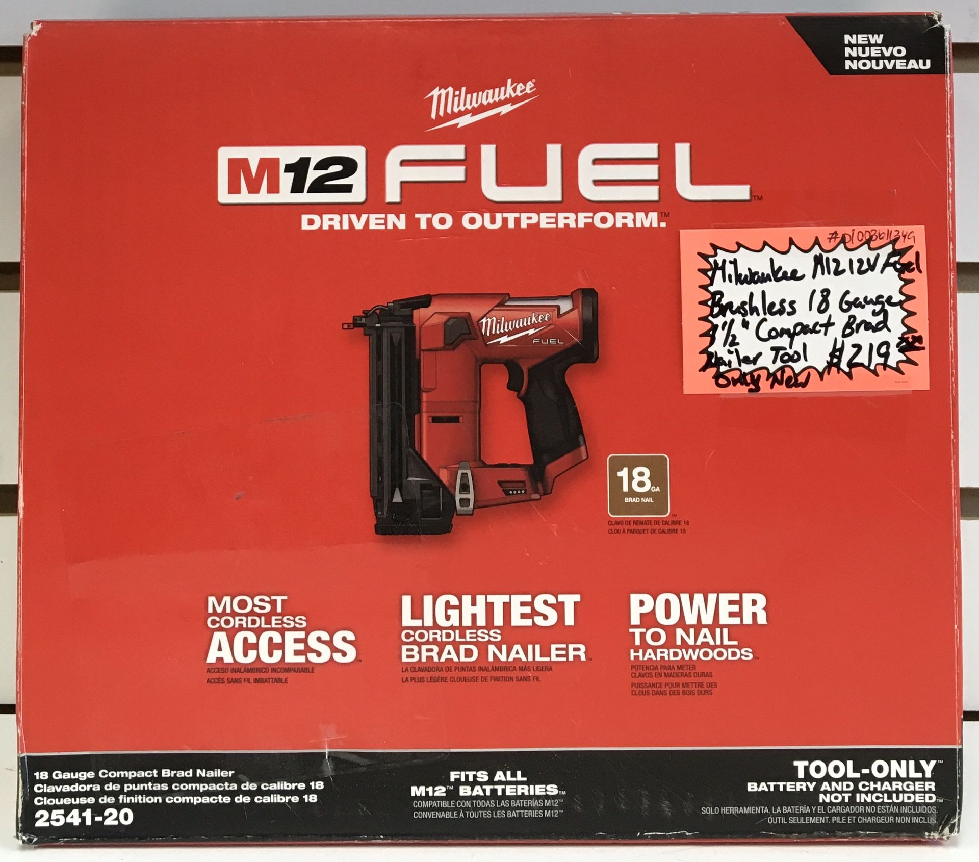 Milwaukee M12 12V Fuel Brushless 18 Gauge 1 1/2” Compact Brad Nailer Tool Only New 
