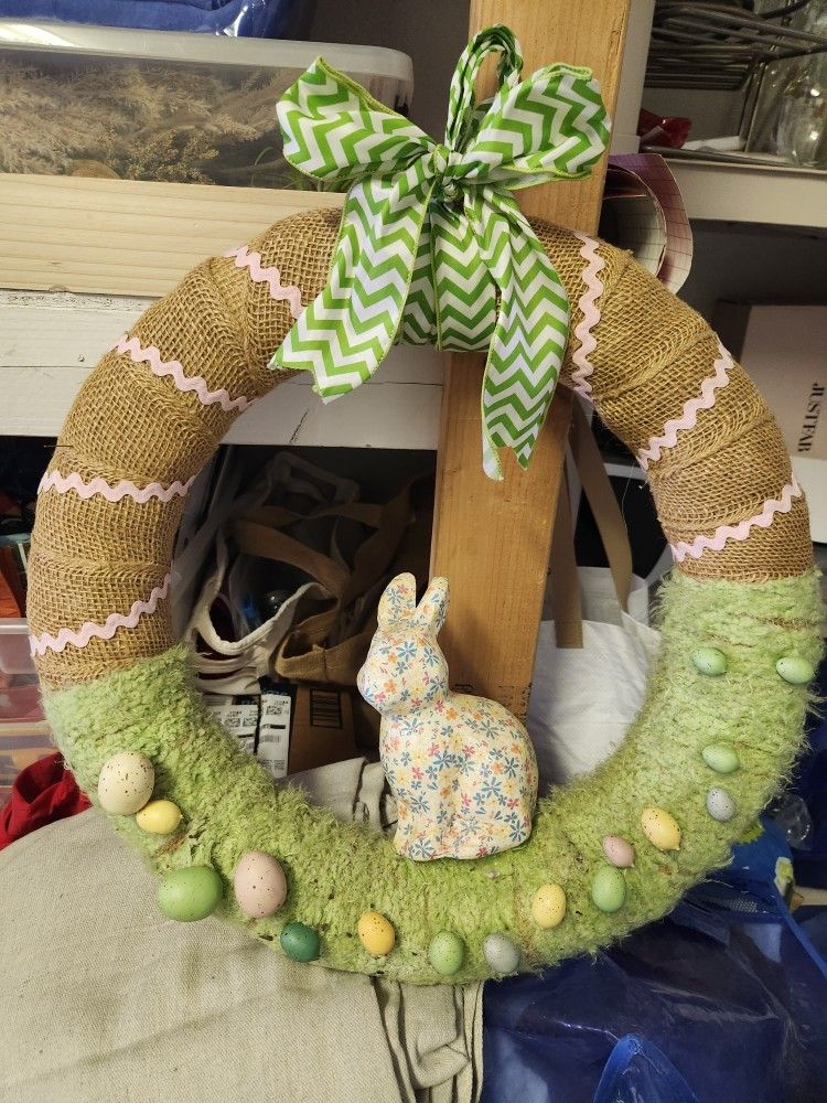 Burlap And Yarn Easter Wreath