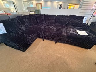 Black Corduroy Sectional Sofa with Ottoman