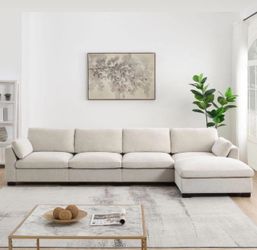 Sectional Sofa in Beige with Folding Table, Charging Function