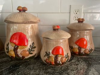 Vintage Mushroom Canister Set 1976
