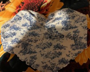 2XL Landscape Print Ruched Lettuce Trim Tube Top Strapless