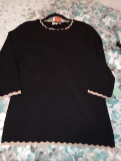 Black Knit Sweater with Scalloped Trim