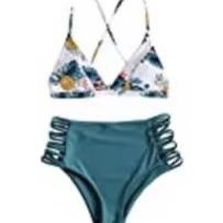 Womens High Waisted Bikini Swimsuit Pineapple Print Two Pieces Swimwear (Size:M)