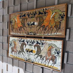 Mid Century Modern Vintage Etruscan Horse Wall Hangings 