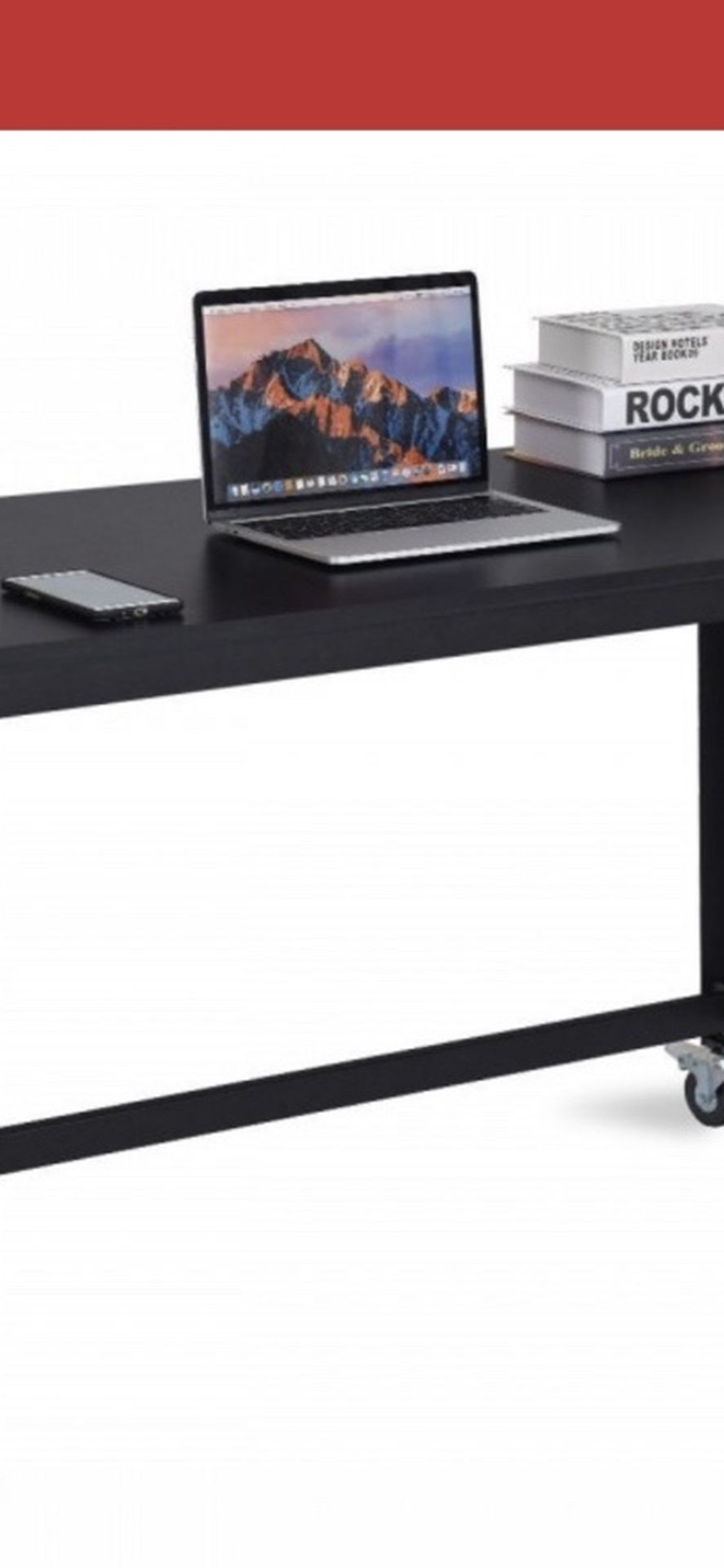 Wood Top Metal Frame Rolling Computer Desk Laptop Table